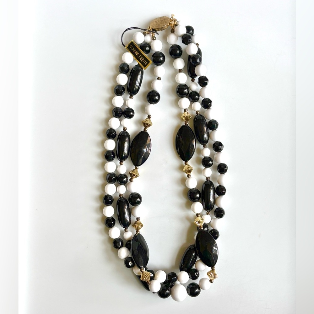 Vintage Genuine Lucite Black and White Beaded Necklace